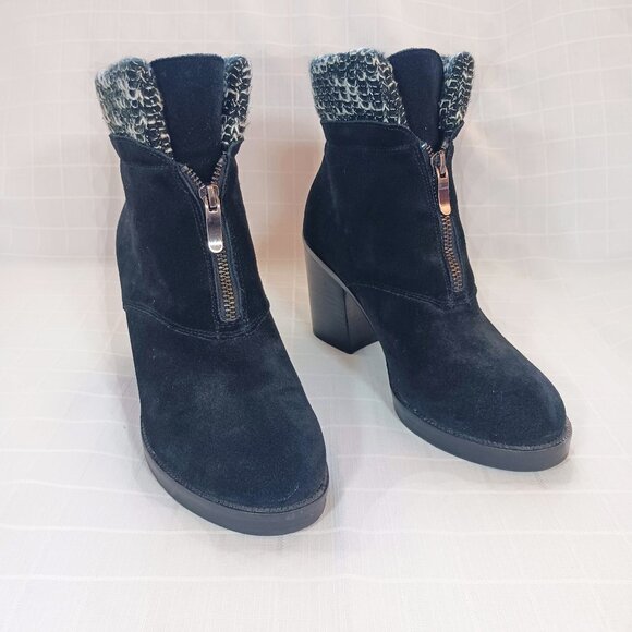 Chinese Laundry Marvel Black Suede Ankle Boots Knit Sweater Cuff Size 8 NWOT - Picture 1 of 6